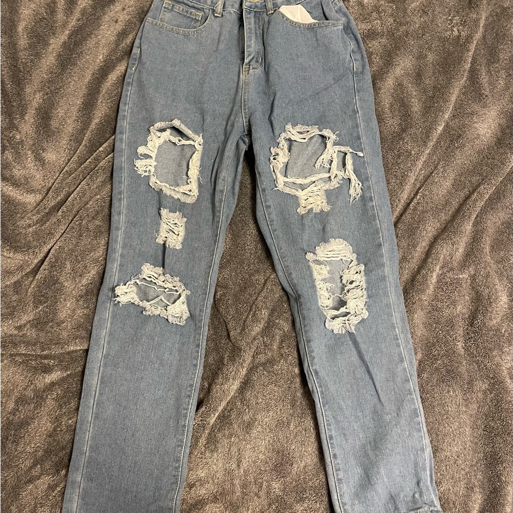 SHEIN Light Blue Denim with Yellow Stitching